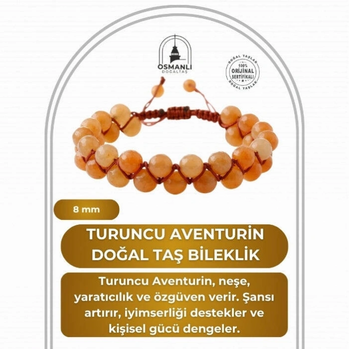 Turuncu Aventurin 8mm Çift Sıra Makrome Doğal Taş Bileklik