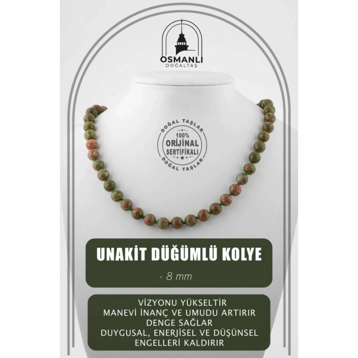 Unakit 8 mm Düğümlü Doğal Taş Kolye