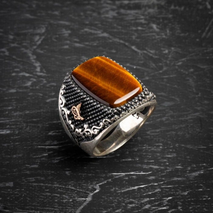 Usta İşçilikli 925 Ayar Kaplan Gözü Yüzük (Erkek)