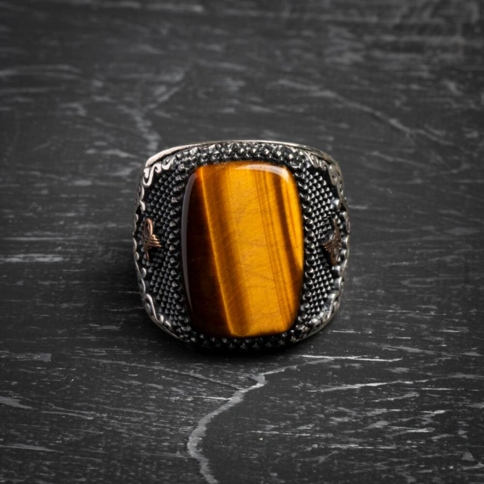 Usta İşçilikli 925 Ayar Kaplan Gözü Yüzük (Erkek)