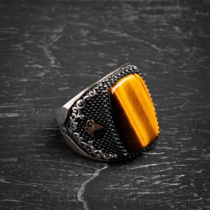 Usta İşçilikli 925 Ayar Kaplan Gözü Yüzük (Erkek)