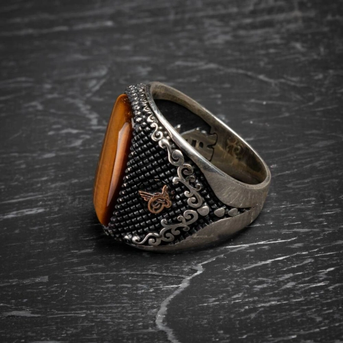 Usta İşçilikli 925 Ayar Kaplan Gözü Yüzük (Erkek)