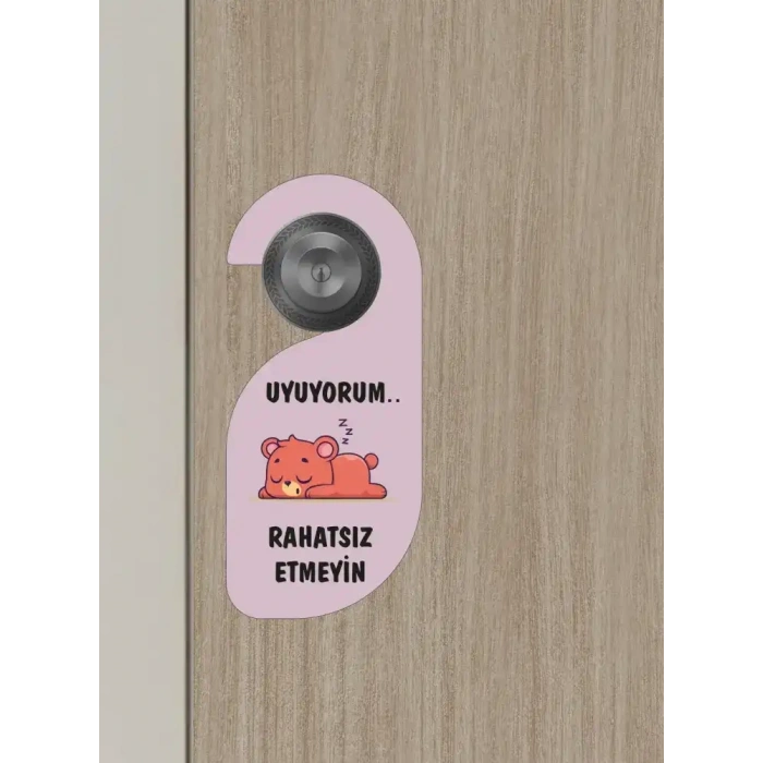 Uyuyorum Rahatsız Etmeyin Ayıcık Kapı Askısı Kapı Uyarı Levhası