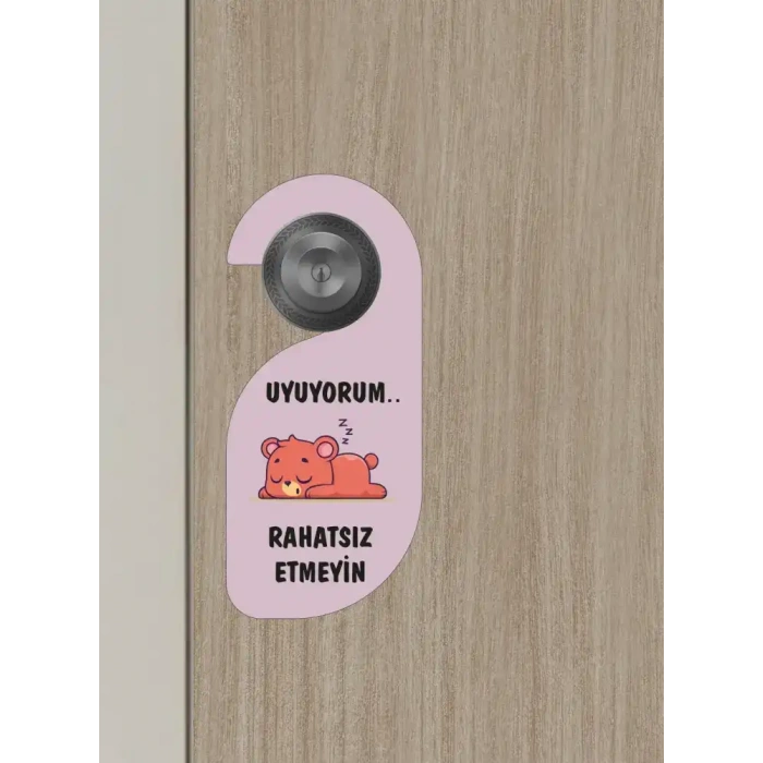 Uyuyorum Rahatsız Etmeyin Ayıcık Kapı Askısı Kapı Uyarı Levhası