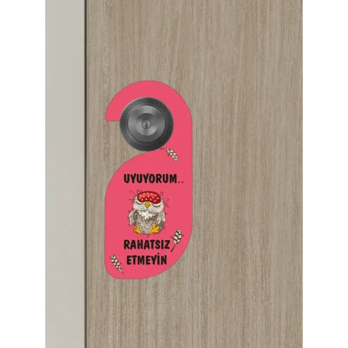 Uyuyorum Rahatsız Etmeyin Baykuş Tasarımlı Kapı Askısı Kapı Uyarı Levhası