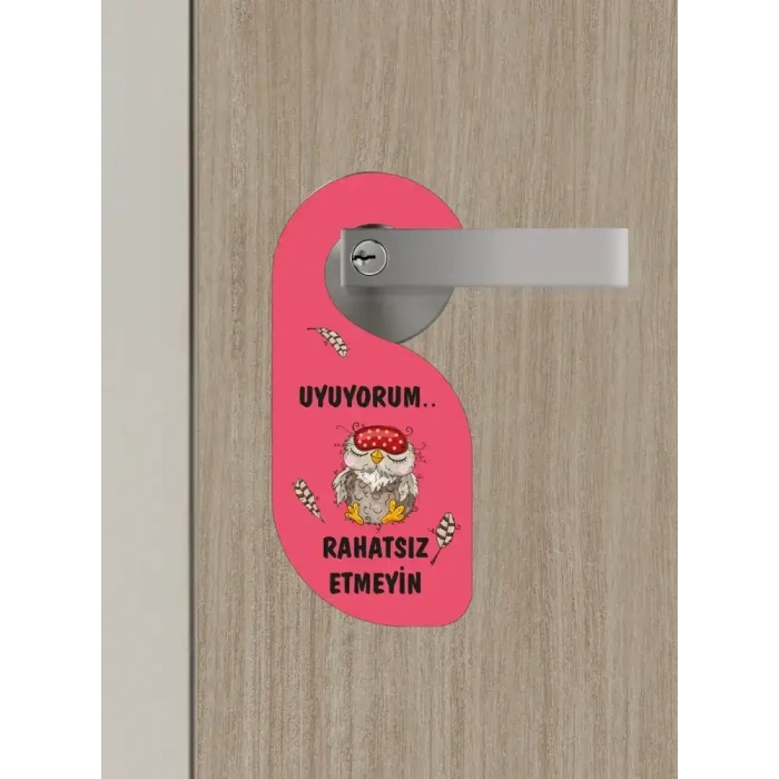 Uyuyorum Rahatsız Etmeyin Baykuş Tasarımlı Kapı Askısı Kapı Uyarı Levhası