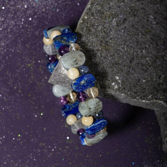 Yay Burcu Bileklik Ametist, Kalsit, Labradorit, Lapis Lazuli, Mavi Akik, Sedef