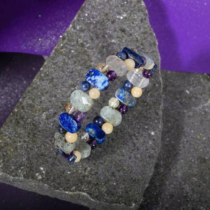 Yay Burcu Bileklik Ametist, Kalsit, Labradorit, Lapis Lazuli, Mavi Akik, Sedef