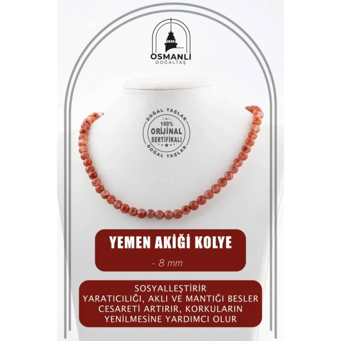 Yemen Akiği 8 mm Dizi Doğal Taş Kolye