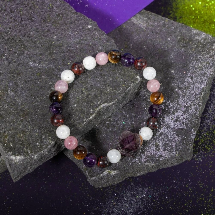 Yengeç Burcu Bileklik Ametist, Ay Taşı, Jasper, Kaplan Gözü, Pembe Kuvars