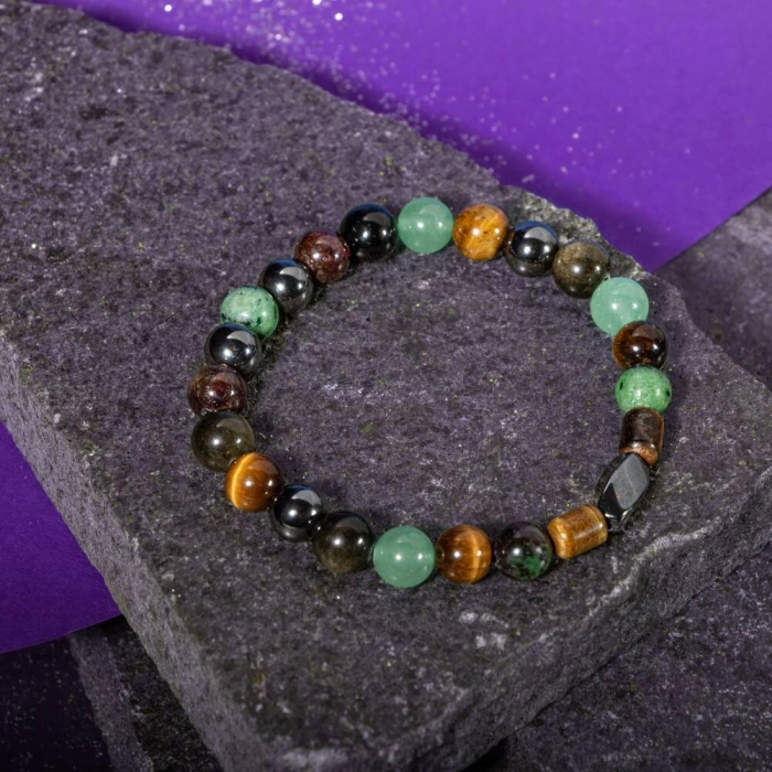 Yengeç Burcu Bileklik Anyolit, Golden Obsidyen, Kaplan Gözü, Yeşil Aventurin, Lal, Hematit