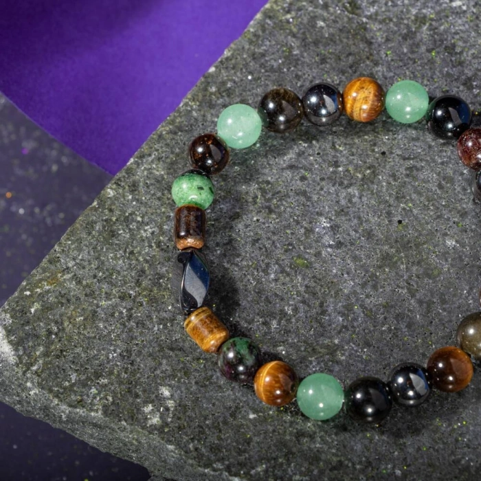 Yengeç Burcu Bileklik Anyolit, Golden Obsidyen, Kaplan Gözü, Yeşil Aventurin, Lal, Hematit