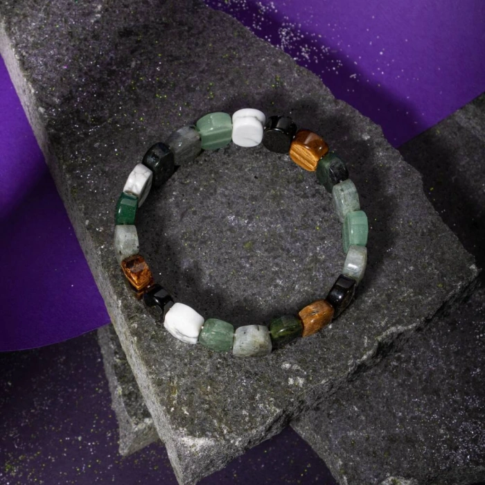 Yengeç Burcu Bileklik Golden Obsidyen, Havlit, Kaplan Gözü, Labradorit, Yeşil Aventurin, Yeşim