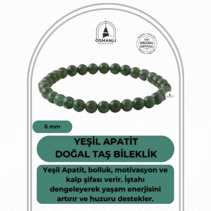 Yeşil Apatit 6mm Doğal Taş Bileklik