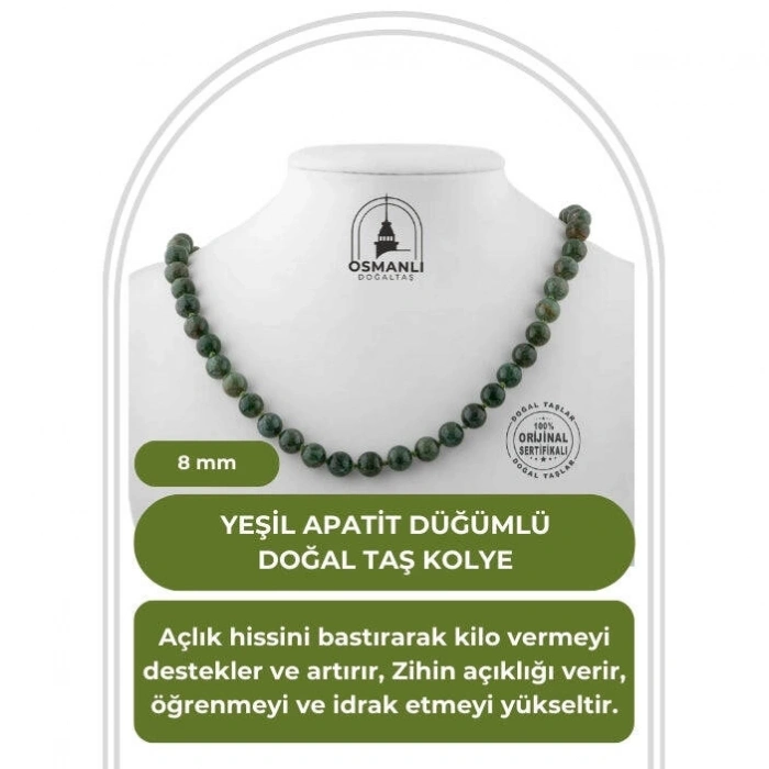Yeşil Apatit 8 mm Düğümlü Doğal Taş Kolye