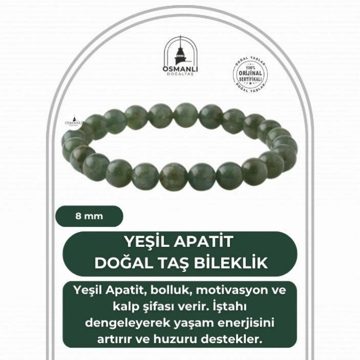 Yeşil Apatit 8mm Doğal Taş Bileklik