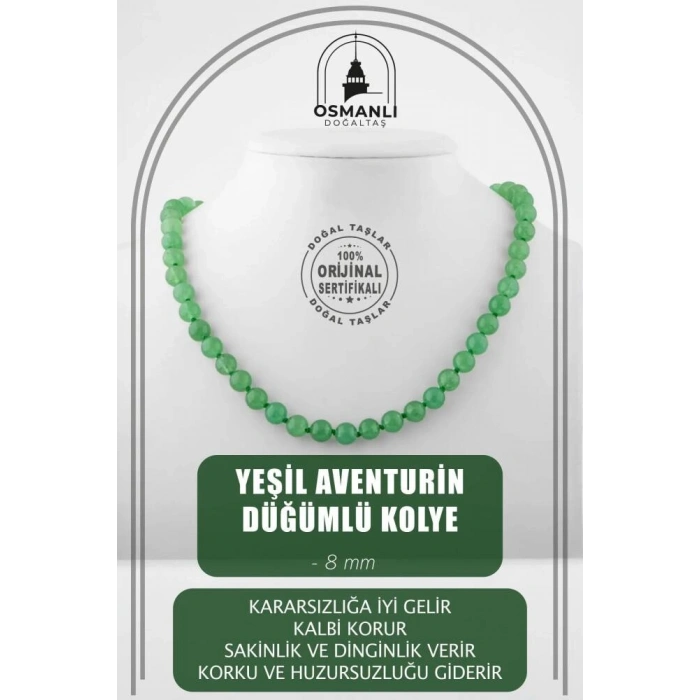 Yeşil Aventurin 8 mm Düğümlü Doğal Taş Kolye