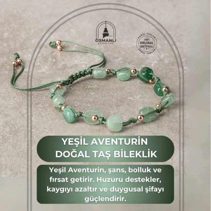 Yeşil Aventurin Natürel Kesim Doğal Taş Makrome Bileklik