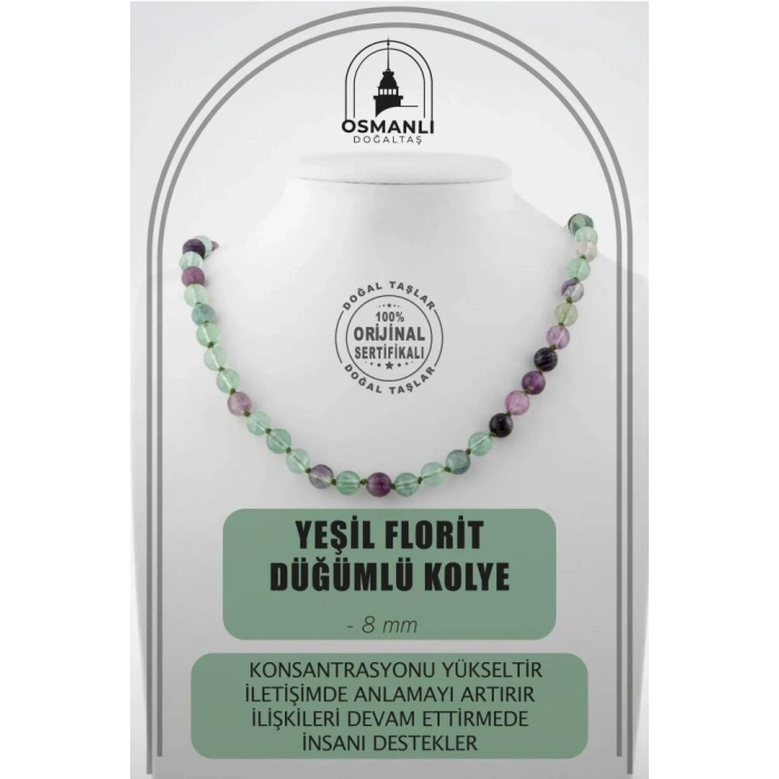 Yeşil Florit 8 mm Düğümlü Doğal Taş Kolye