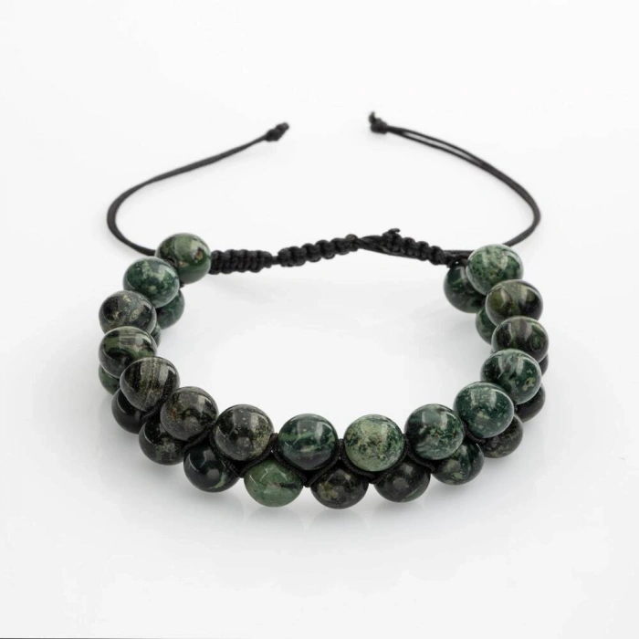 Yeşil Kanbaba Jasper 8mm Çift Sıra Makrome Doğal Taş Bileklik
