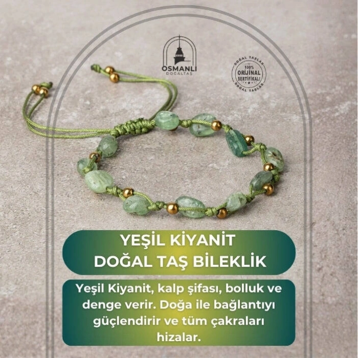 Yeşil Kiyanit Natürel Kesim Doğal Taş Makrome Bileklik