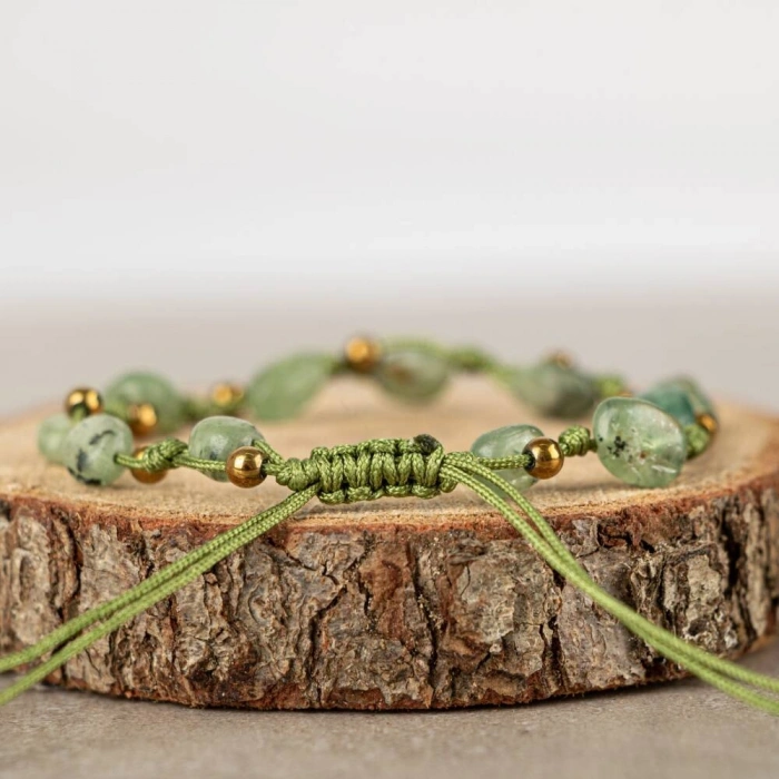 Yeşil Kiyanit Natürel Kesim Doğal Taş Makrome Bileklik