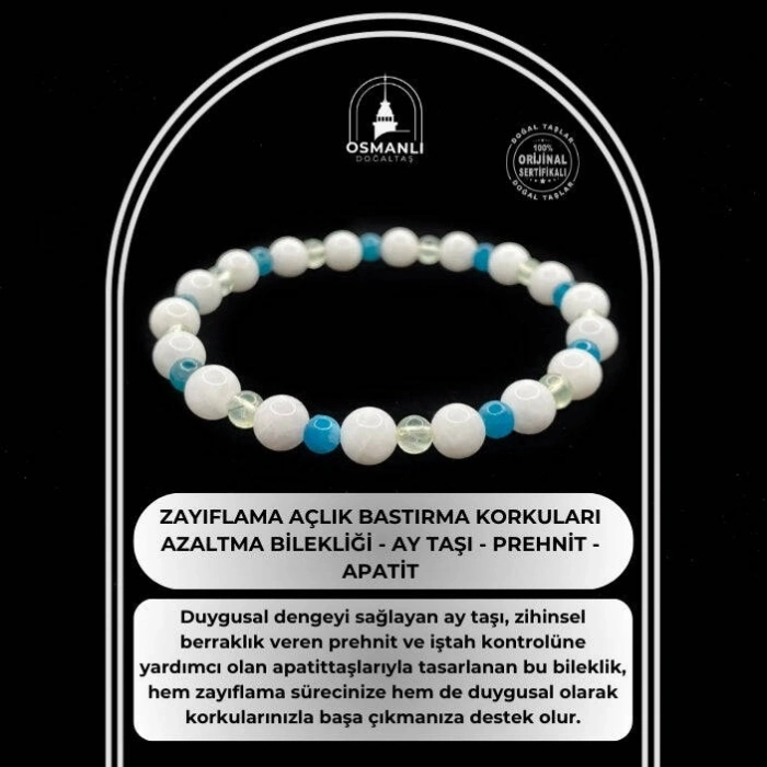 Zayıflama Açlık Bastırma Korkuları Azaltma Bilekliği - Ay Taşı - Prehnit - Apatit