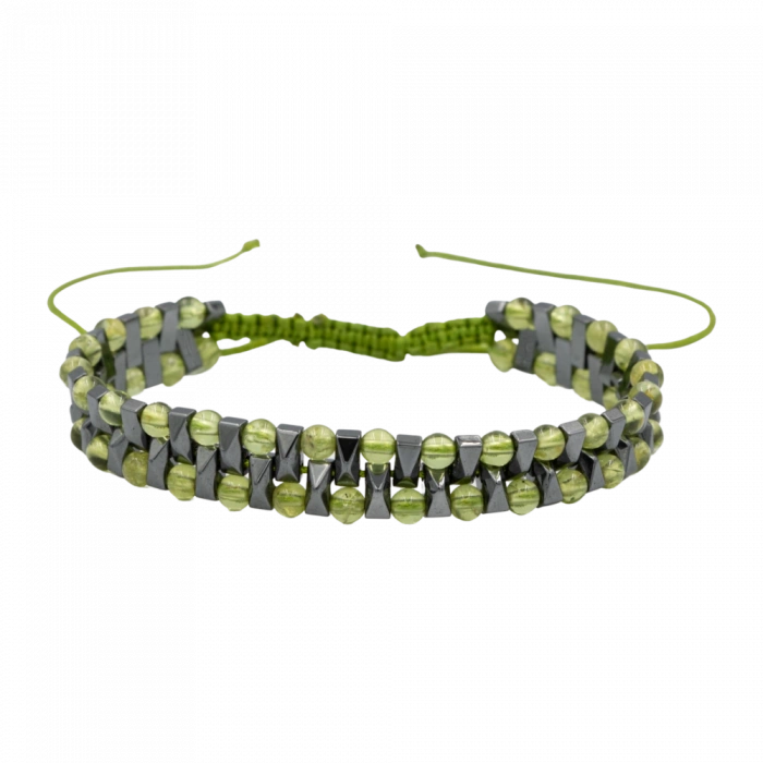 Zebercet-Hematit Doğal Taş Erkek Makrome Bileklik