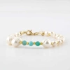 İnci-Amazonit Doğal Taş Altın Kaplama Kapama Bileklik
