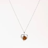 Kaplan Gözü Doğal Taş Kalpli Kolye, Gümüş Zincir
