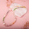 Karnelyan Akik-İyolit-Pembe Opal-İnci-Pembe Kuvars-Hematit-Diopsit-Prehnit Doğal Taş Kolye