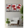 Kırmızı Çiçek Üçlü Mdf Tablo