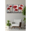 Kırmızı Çiçek Üçlü Mdf Tablo