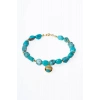 Sertifikalı Yıldız ve Deniz Kabuk Gümüş Aparatlı Firuze(Turkuaz)Doğal Taş Bileklik (SK:031)