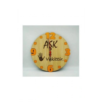 Ahşap Duvar Saati Aşk 5 Vakittir 24x24Cm