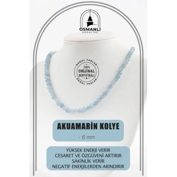 Akuamarin 6 mm Dizi Doğal Taş Kolye