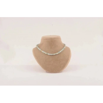 Akuamarin 6 mm Düğümlü Doğal Taş Kolye