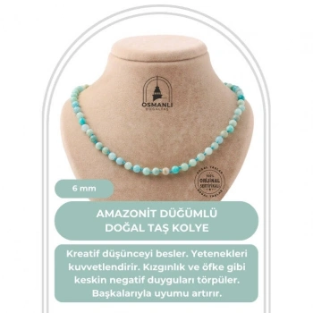 Amazonit 6 mm Düğümlü Doğal Taş Kolye