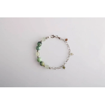 Amazonya, İspanyol Varisit-Prehneit-Akik Doğal Taş Gümüş Bileklik