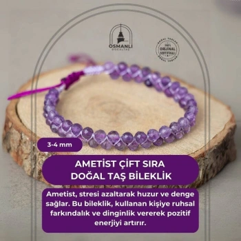 Ametist 3-4mm Çift Sıra Doğal Taş Bileklik