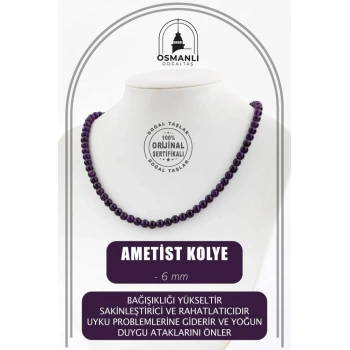 Ametist 6 mm Dizi Doğal Taş Kolye