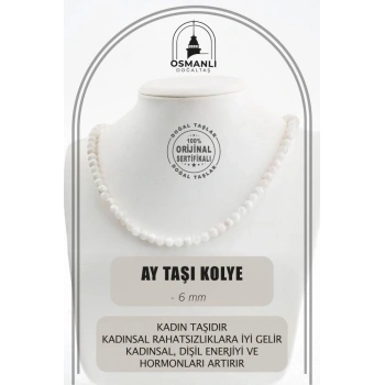 Ay Taşı 6 mm Dizi Doğal Taş Kolye