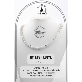 Ay Taşı 8 mm Dizi Doğal Taş Kolye