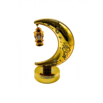 Ay Yıldız Motifli Altın Rengi Işıklı Masaüstü Lamba