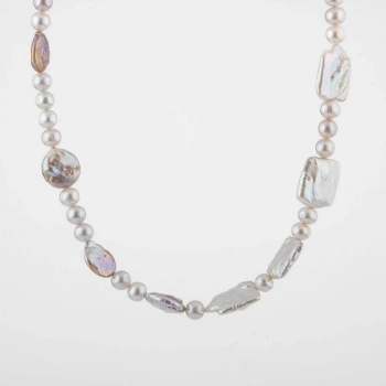 Barok İnci Doğal Taş Gümüş Kapama Kolye - 54cm