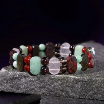 Başak Burcu Bileklik Amazonit, Bordo Granat Lal, Dumanlı Kuvars, Golden Obsidyen, Jasper, Kırmızı Akik, Pembe Kuvars, Yeşil Aventurin