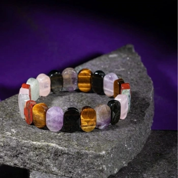Başak Burcu Bileklik Ametist, Golden Obsidyen, Kaplan Gözü, Labradorit, Pembe Kuvars, Yosunlu Akik