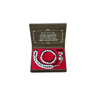 Beyaz Havlit Taşı 33 Lük Tesbih & Bileklik Set
