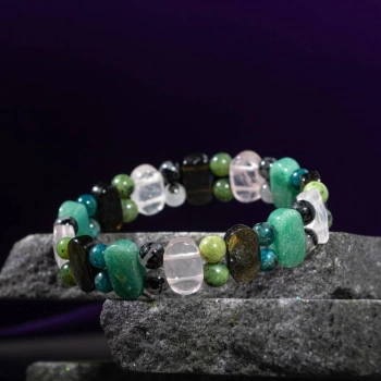 Boğa Burcu Bileklik Golden Obsidyen, Mavi Apatit, Pembe Kuvars, Rutilli Kuvars, Siyah Turmalin, Yeşil Aventurin, Yeşim