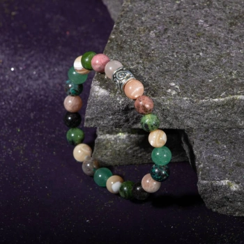 Boğa Burcu Bileklik Güneş Taşı, Krizokol, Obsidyen, Rodonit, Sedef, Yeşil Aventurin, Yeşim